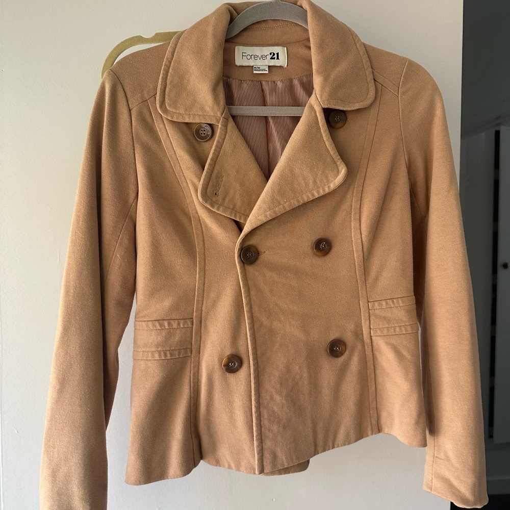 Forever 21 Camel Double-Breasted Pea Coat